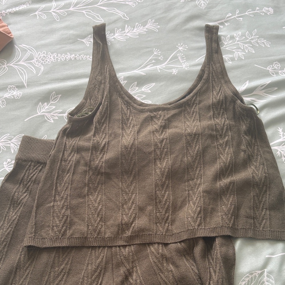 Dark Green Knit Tank Top and Pants Set